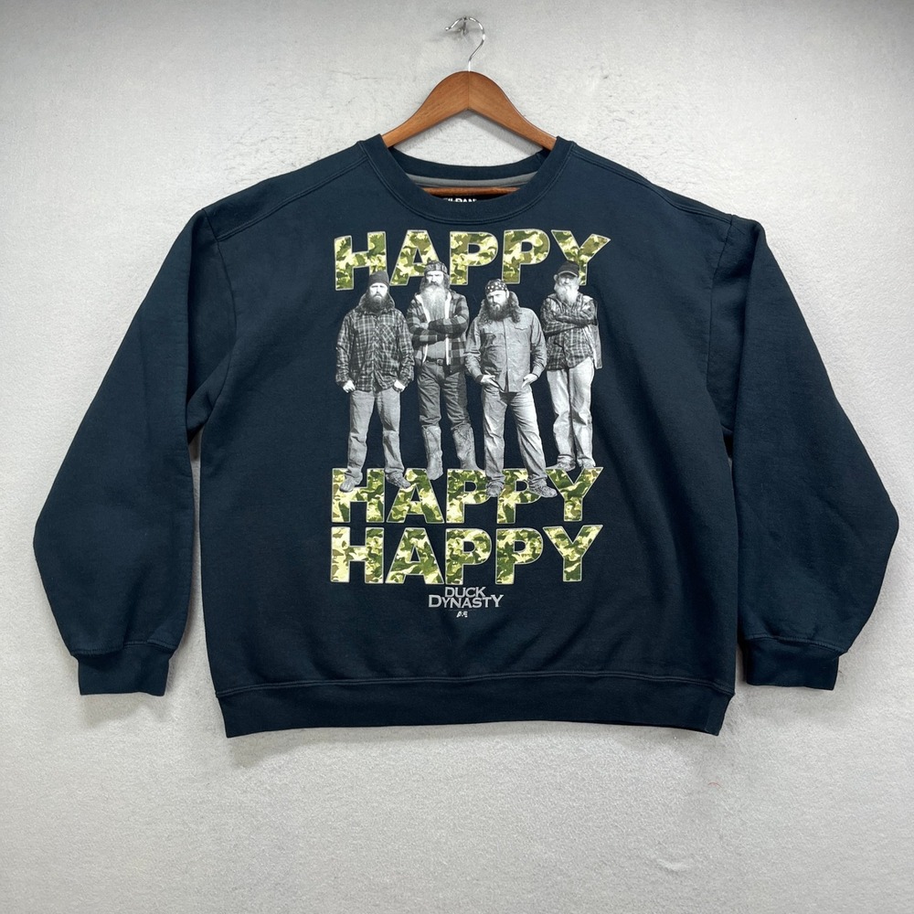 Duck Dynasty Happy Sweatshirt Mens XL Black Graphic Crew Camo Country TV Show